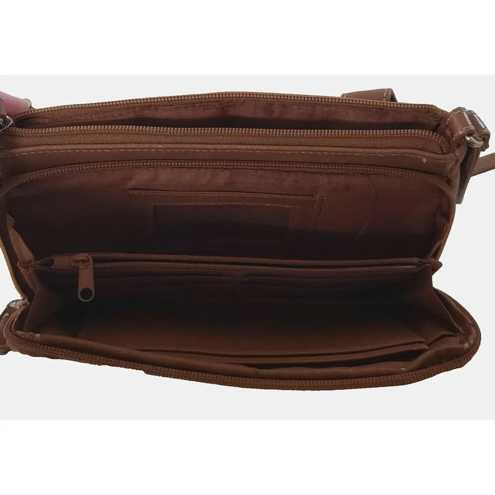 Minicci Faux Leather Medium Brown Crossbody Bag/Purse with Multiple Compartments